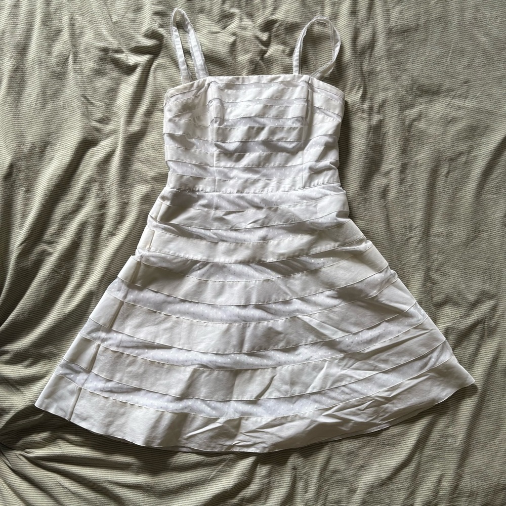 Vintage White Swiss Dot Striped A Line Mini / Above Knee Skirt 6